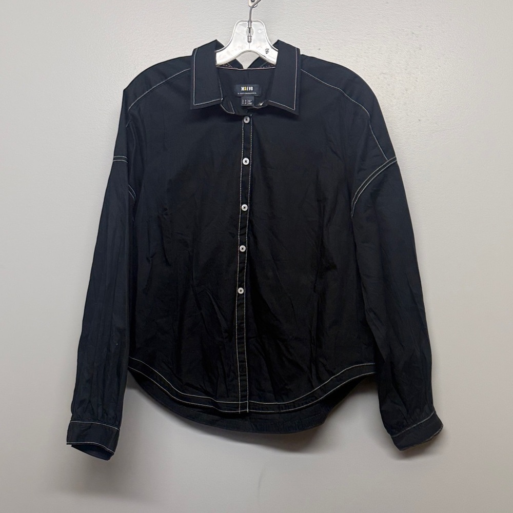 Maeve Dark Blouse Contrast Stitching Button Top SIZE 14